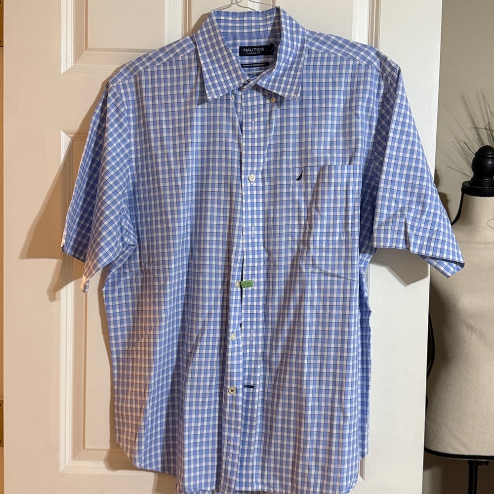 Nautica Light Blue Plaid Button-Up Shirt